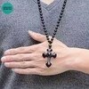 Obsidiano karoliai su kryžiaus pakabuku