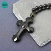 Obsidiano karoliai su kryžiaus pakabuku