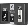 Lattafa Ishq Al Shuyukh Sidabrinis parfuminio vandens rinkinys 100 ml + kvepalų vandens purškiklis 20 ml + purškiamas dezodorantas 200 ml