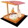 Baldakimu vaikiška medinė smėlio dėžė Baby Mix 120x120 cm raudona ir balta