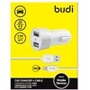 Budi - 2 USB automobilinis įkroviklis su LED indikatoriumi+žaibo laidu