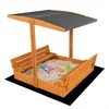 Vaikiška medinė uždaroma smėlio dėžė su suolais ir stogeliu Baby Mix 120x120 cm pilka