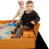 Vaikiška medinė uždaroma smėlio dėžė su suolais ir stogeliu Baby Mix 120x120 cm pilka