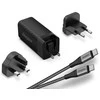 Energizer Ultimate – kelių kištukų ES / JK / JAV GaN USB-C ir USB-A 65 W PD maitinimo įkroviklis + USB-C laidas (juodas)