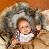 New Baby Naujas Baby seilinukas su kailiniu smėlio spalvos