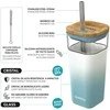„Quokka“ skystas kubas – stiklinis šiaudų puodelis su silikoniniu dangteliu 540 ml (mėlynos spalvos gradientas)