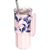 Quokka Umi - 720 ml Stainless Steel Thermal Mug with Straw and Silicone Base (Mėlyna Feather)