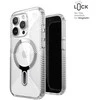 Speck Presidio Perfect-Clear Grip ClickLock &amp; Magsafe – dėklas, skirtas iPhone 15 Pro (skaidrus / chromo apdaila / ramus sidabras)