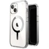 Speck Presidio Perfect-Clear MagSafe – dėklas, skirtas „iPhone 15“ / „iPhone 14“ / „iPhone 13“ (skaidrus / chromo apdaila / ramus sidabras)