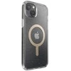 Speck Presidio Perfect-Clear su blizgučiais + MagSafe – iPhone 15 Plus / 14 Plus dėklas su MICROBAN danga (Clear / Gold Glitter)