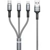 WEKOME WDC-119 „Fython“ serija – „trys viename“ USB-A prie „Lightning“ + USB-C + „Micro USB PD“ jungiamasis laidas, 1,2 m (sidabrinis)