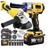 Akumuliatorinio smūginio veržliasūkio ir kampinio šlifuoklio rinkinys Happy people HP-GS Max ImpactGrind V6 2 akumuliatoriai 88V, 350 Nm, M14