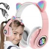 LED šviesomis šviečiančios belaidės ausinės, rožinės su ausytėmis, Happy people M-25