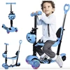 Triratis balansinis paspirtukas boružėlė su stūmimo rankena Scooter 5in1, mėlynas