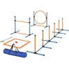 PawHut Agility rinkinys šunims 9 dalių agility įranga šunims mokyti Įtraukiamas kliūčių rinkinys su slalomo stulpais Šuolių lankas 2 reguliuojamo aukščio kamuoliai Kliūtys Koordinacijos lavinimas žaidimams Mokymas
