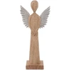 Angelo figūrėlė iš mangmedžio su metaliniais sparnais, ruda ir sidabrinė, 14 × 5 × 32 cm