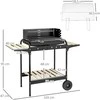 Outsunny metalinis anglies grilis, BBQ rūkykla su ratukais, reguliuojamo aukščio grotelės, medinė lentyna, mobilus grilio vežimėlis, anglies grilis kepsninei, kempingui, terasai, 103x47x95 cm