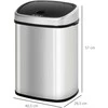HOMCOM 48L šiukšliadėžė, automatinė virtuvinė šiukšliadėžė su infraraudonųjų spindulių jutikliu, higieniška, nerūdijančio plieno, sidabrinė, 40,5x29,5x68 cm