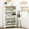 HOMCOM batų spintelė su 3 skyriais, 18 porų batų, vietą taupanti batų lentyna, balta ir natūralaus medžio spalvos, 72 x 26 x 112 cm