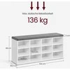 Songmics Vasagle Batų suoliukas Suoliukas su 12 skyrių saugykla klasikinės baltos spalvos
