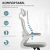 HOMCOM Ergonomiskas biroja krēsls ar sieta atzveltni, regulējama augstuma, salokāmi elkoņbalsti, 5 riteņi, šūpošanās funkcija, pelēks