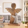 Dekoratyvinė figūrėlė su dviem angelais iš mango medienos, ruda, 23 × 6 × 32,5 cm