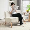 HOMCOM 2 vietų sofa, moderni sofa be porankių, paminkštinta, kordinės išvaizdos, maža svetainės sofa su medinėmis kojelėmis, 117 x 56,5 x 77 cm, kreminė balta