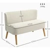 HOMCOM 2 vietų sofa, moderni sofa be porankių, paminkštinta, kordinės išvaizdos, maža svetainės sofa su medinėmis kojelėmis, 117 x 56,5 x 77 cm, kreminė balta