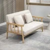 HOMCOM dvivietė sofa, 2 pagalvėlės juosmeniui, paminkštinta, medinis rėmas, lino išvaizda, mažiems kambariams, smėlio spalvos