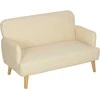 HOMCOM 2 vietų sofa, maža aksomo išvaizdos sofa, medinės kojos, stora minkšta sofa su porankiu, skirta svetainei, miegamajam, 130 x 74 x 79 cm, kreminės baltos spalvos