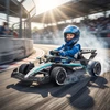 Elektrinis kartingas vaikams, licencijuotas Mercedes-AMG PETRONAS F1, su ličio akumuliatoriumi, juodas, sidabrinis ir mėlynas, 123 × 66 × 39 cm