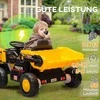 AIYAPLAY elektrinis traktorius su kaušu, 12 V vaikiškas sėdimas traktorius, vaikiškas elektromobilis su MP3 funkcija, vaikiška transporto priemonė su žibintais, 3-6 km/h, 3-5 metų vaikams, geltonas