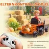AIYAPLAY Elektrinis vaikiškas traktorius, važiuojamas traktorius su nuotolinio valdymo pulteliu, švelnus startas, vaikams nuo 3-8 metų, oranžinis