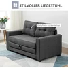 HOMCOM dvivietė sofa-lova, išlankstoma sofa su miegojimo funkcija, lino tekstūros audinys, kaučiukmedis, pilka, 147,5x75x85 cm