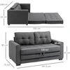 HOMCOM dvivietė sofa-lova, išlankstoma sofa su miegojimo funkcija, lino tekstūros audinys, kaučiukmedis, pilka, 147,5x75x85 cm