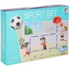 Futbolo ir krepšinio vartai su krepšinio lenta ir kamuoliais
