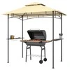 "Outsunny" BBQ pavėsinė su LED 240 x 150 x 258 cm vandens nepraleidžianti liepsnai atspari sodo pavėsinė su dvisluoksniu stogu, šoninėmis lentynomis, pavėsinės su apsauga nuo UV spindulių, BBQ pavėsinė vakarėliams BBQ rusvai gelsvas