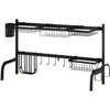 HOMCOM Indų nusausinimo stovas 2 pakopų indų nusausinimo stovas, nusausinimo stovas su kabliuku, nusausinimo padėklas, plienas, juodas, 51-93 cm