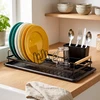 Indų džiovyklė su išimamu padėklu ir bambukiniais rankenomis, juoda, 50 × 25 × 9,5 cm