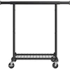Ištraukiama drabužių kabykla su lentyna ir ratukais, juoda, 92–132 × 45 × 161,5 cm