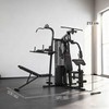 Daugiafunkcinė treniruočių stotis, namų fitneso įrenginys daugiau nei 10 pratimų, su svoriais, reguliuojamas suolas, juoda