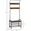 "HOMCOM" Drabužių lentyna su batų lentyna Drabužių lentyna, 8 kabliukai, 2 lentynos, MDF, juoda, 72 x 34 x 185 cm