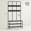 HOMCOM 3-in-1 Drabužinė, Drabužių Kabykla, Suoliukas, Batų Lentyna, Metalo, Medžio Drožlių Plokštė, Juoda