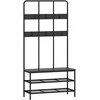 HOMCOM 3-in-1 Drabužinė, Drabužių Kabykla, Suoliukas, Batų Lentyna, Metalo, Medžio Drožlių Plokštė, Juoda