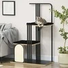 PawHut draskyklė 128cm Aukštos kokybės kačių medis su pagalvėle, draskymo lenta, 2 platformos, juodos spalvos plieniniai kačių baldai