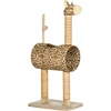 Kačių draskyklė žirafos dizaino su tuneliu, smėlio spalvos, 101 cm