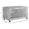 Gruzdintuvė HOMCOM 9L mini orkaitė su kepimo skarda, grotelėmis, 100 °C–230 °C, su reguliuojama temperatūra ir kepimo laiku, 60 min. laikmačiu, 750 W, nerūdijantis plienas, sidabrinė
