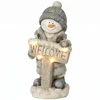 Kalėdinė sniego senio statulėlė su LED apšvietimu ir „Welcome“ lentele, pilka, balta ir juoda, 23 × 20 × 46 cm