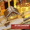 Kalėdinis kaimelis su 20 LED lempučių, natūralaus medžio spalvos, 45 × 12 × 30 cm