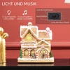 Kalėdinis meduolinis namelis su 12 šiltai baltų LED lempučių ir muzikos funkcija, rudas, 21,5 × 12,5 × 22,5 cm